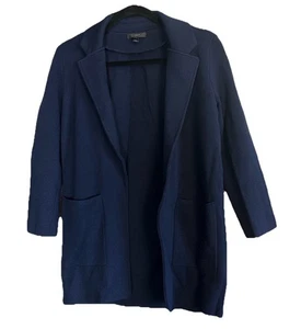 J Crew Merinowolle Strick Cardigan Coatigan Damen XS blau langarm offene Taschen - Bild 1 von 6