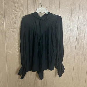 Blusa Zara Negra Transparente con Volantes de Gasa Talla Mediana Cuello Alto Corbata con Botones - Imagen 1 de 7