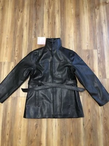 VTG KC Collections Women's Brown Belted Full Zip Polyvinyl Jacket Size Large - Picture 1 of 23