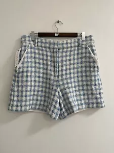 Country Road NEW Womens Shorts Size 14 Above Knee Woven Blue White Check Pockets - Picture 1 of 10
