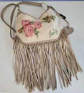 RARE Vintage Juicy Couture Embroidered Flowers Fringe Crossbody Bag - Picture 1 of 15