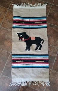 Wool Mexican Saddle Blanket/Table Runner, Donkey, 45" x 20" - Picture 1 of 2