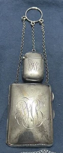 1913 Birmingham Sterling Silver Chatelaine Vesta Card Case Chain C B Thomas & Co - Picture 1 of 24
