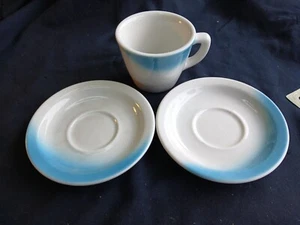VINTAGE JACKSON RESTAURANT WARE COFFEE CUP +2 SAUCERS AIRBRUSH BLUE SAMBO'S - Picture 1 of 3