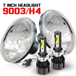 7 Inch led GLASS Headlight Round ORIGINAL CLASSIC Look Conversion Chrome pair - Bild 1 von 13