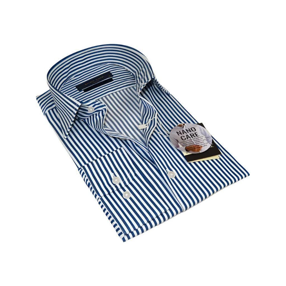 Men's Shirt ENZO PARK Turkey Soft Cotton Wrinkle Resistant Enzo8 Navy Stripe - Image 1 of 4