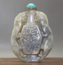 Chinese master hand-carved  Double Dragon old jade snuff bottle Decoration c153