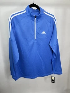 Adidas 3 Streifen UPF 50 1/4 Zip Pullover Golf Sweatshirt Herren Gr. M Blau Frottee - Bild 1 von 8
