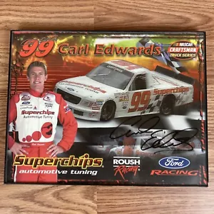 Cartolina poster incorniciata Carl Edwards autografo firmato NASCAR Truck Series Ford Roush - Foto 1 di 3