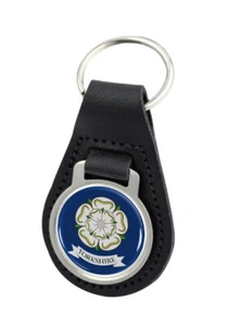 Yorkshire Quality Black Leather Round Keyring - Picture 1 of 1