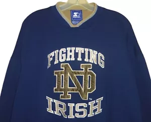 SUDADERA VINTAGE AÑOS 90 NOTRE DAME LUCHA IRLANDESA NCAA STARTER CUELLO REDONDO L COSIDA! - Imagen 1 de 3