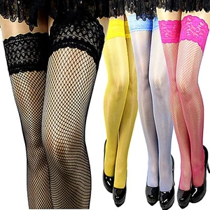 Halterlose Netz Strümpfe mit Spitze 15 Farben Netzstrümpfe Gr. S-XXL 36-48 Naht - Bild 1 von 41
