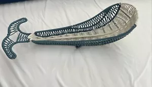 Retro Vintage MCM Large wire/vinyl Woven Whale Fruit / Decor Basket b3 - Picture 1 of 9