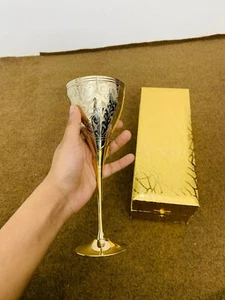 Set of 2 Wine Goblets Brass Glass Silver Plated Wedding Gift Goblet Wine Glass B - Picture 1 of 6