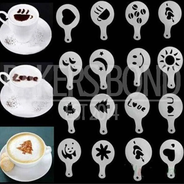 Set of 16 Barista Cappuccino Chocolate Stencil Templates Coffee Latte Duster - Image 1 of 1