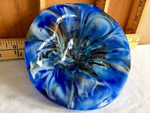 ROBIN FLYNN Blue Art Glass Ashtray - Picture 1 of 3