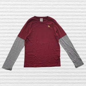 Abercrombie Boys Mock Layer Moose Logo Tee Shirt Red Gray Long Sleeve Size XL - Picture 1 of 11