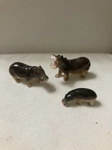 3 Pieces Bone China Hippopotamus,Hippo Figure,Hippo Ornament - Picture 1 of 6