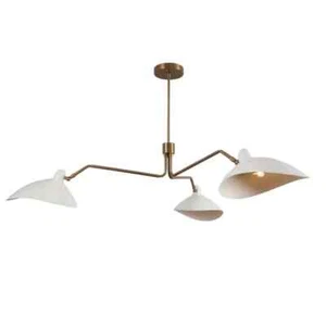 Chandelier 3 Light Curved Shade Mid Century Modern Raw Brass Ceiling Fixture - Picture 1 of 5