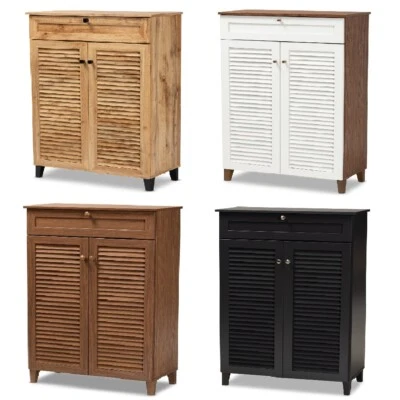 Gray Walnut White Oak Vented Shoe Storage Cabinet 45.25" Tall 4 Shelves Drawers - Image 1 of 4