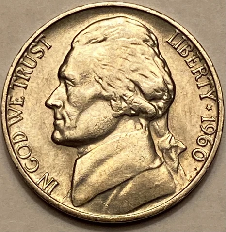 1960 P Jefferson Nickel 5c (BU) US Coin - Some Steps - With Tracking Cover