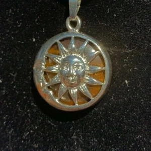 Sun and Moon Pendent with Tigers Eye gemstone and 18 inch Sterling Silver Chain - Picture 1 of 4