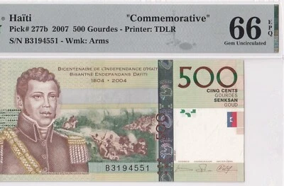 HAITI-COMMEMORATIVE 500 GOURDES-2007-PICK 277b-# 3194551 **PMG 66 EPQ GEM UNC** - Image 1 of 3