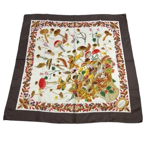GUCCI Bufanda de Seda Cesta de Setas Italia 34" Cuadrado Lujo Marrón Chocolate DEFECTUOSO - Imagen 1 de 10