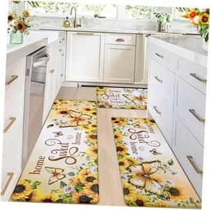 Sunflower Kitchen Rugs 18''x30''+18''x48''+18''x60''--0.40 inches Yellow - Picture 1 of 8