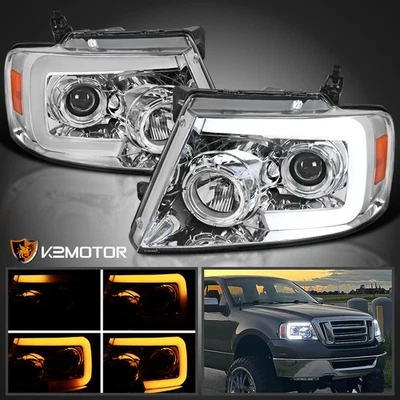 Fits 2004-2008 Ford F150 LED Sequential Signal Bar Projector Headlights Lamps Foto 1 de 4