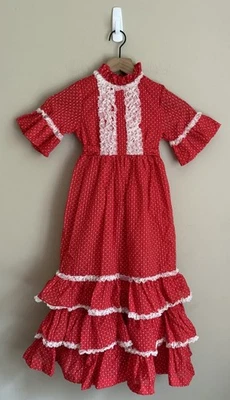 Vestido Vintage Niñas Fiesta Cañas Mundo Encaje Concurso Lunares Volantes Talla 4 Nuevo con Etiquetas Foto 1 de 4