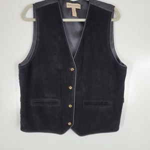 Vtg Marsh Landing Large Black Leather Button up Vest Suede Sleeveless Western - Picture 1 of 9