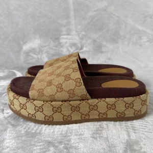 GUCCI GG SUPREME CANVAS PLATFORM SLIDE SANDALS SHOES 41/11 - Picture 1 of 7