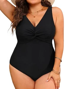 Women Plus Size One Piece Swimsuits V Neck Tummy Control Bathing Suits Front ... - Picture 1 of 5