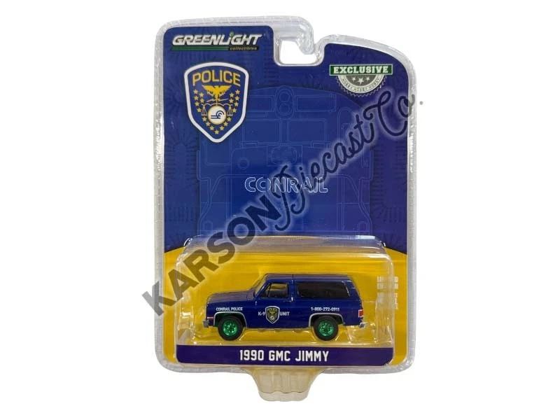 1990 GMC JIMMY BLUE CONRAIL POLICE K-9 UNIT 1/64 DIECAST MODEL GREENLIGHT 30332