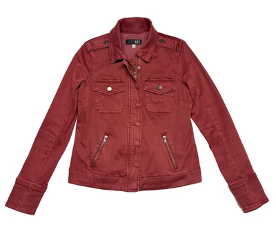 Kut From The Kloth Amanda Utility Jacket Medium Women's Burgundy Stretch Boxy - Image 1 of 4