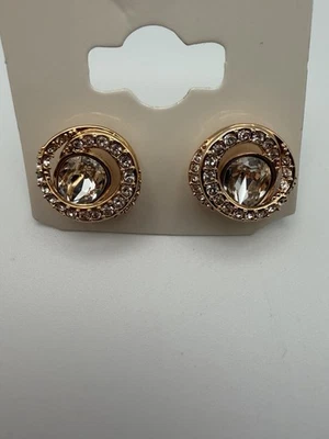 Brincos de cristal Swarovski tom dourado redondo halo redemoinho assinado autêntico - Imagem 1 de 4