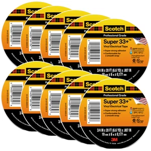 Scotch Super 33+ Vinyl Electrical Tape: 3/4 in. x 20 ft. (Black) [10-pack] - Picture 1 of 9