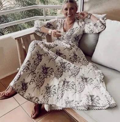 Vestido Zimmermann Talla 1 AU/UK 10 US 6 Wayfarer Cuello Profundo Maxi PVP $650 Lino Foto 1 de 4