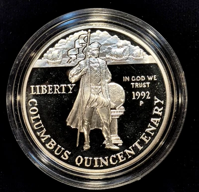 1992 Columbus Proof Commemorative 90% Silver Dollar US Coin $1 In A Capsule - Image 1 of 2