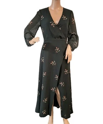 Madewell Faux-Wrap Midi Dress Forest Green Nightflower Boho Long Sleeve Size XS - Image 1 of 4