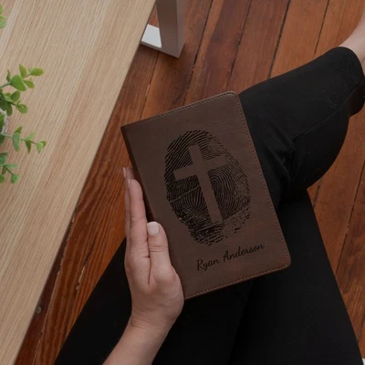 Personalized KJV Bible, Custom Fingerprint & Cross Design with Name Engraved - Image 1 of 4