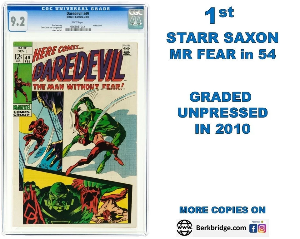 Комиксы Daredevil 49 CGC 9.2 1969 Marvel Comics 1-е приложение серебряного века КЛЮЧ 2/69 белые страницы - Изображение 1 из 4