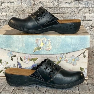 Zuecos de cuero negro Thom Mcan para mujer talla 7,5 tacón de cuña punta redonda Foto 1 de 4