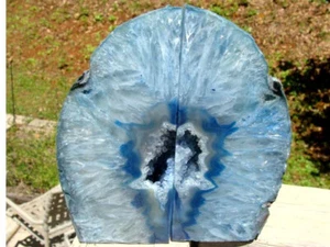 Agate Geode Blue Bookends-XL-10 lb 3 ounce-Exc Color Blend&Patterns-Druzy Center - Picture 1 of 7