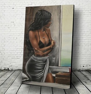 "Sleepless" Sexy African urban girl Painting Acrylic erotic Jeremy Worst bikini - Picture 1 of 10