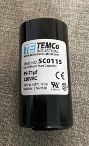 TEMCo SC0115 Round Motor Start Capacitor 50/60 Hz 59-71 uf/MFD 220 VAC volts - Picture 1 of 1