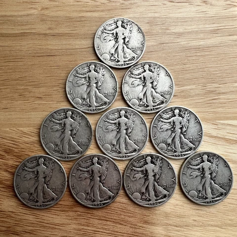 1936 Walking Liberty Set - 10 Coins - Phil & S Mint - Clear Dates & Lettering Cover