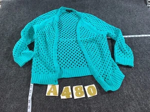 Vtg Preswick & Moore Crochet Cardigan Women’s Medium Turquoise Boho Beach Chic 1 - Picture 1 of 11