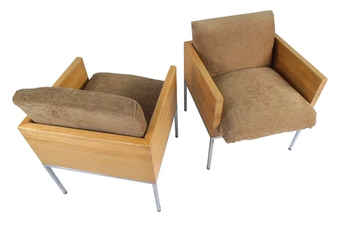 Pair of Vintage Modern Oak Frame Club Chairs Cover